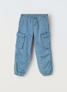 BLUKIDS  Pantaloni parachute in denim di misto cotone ragazza