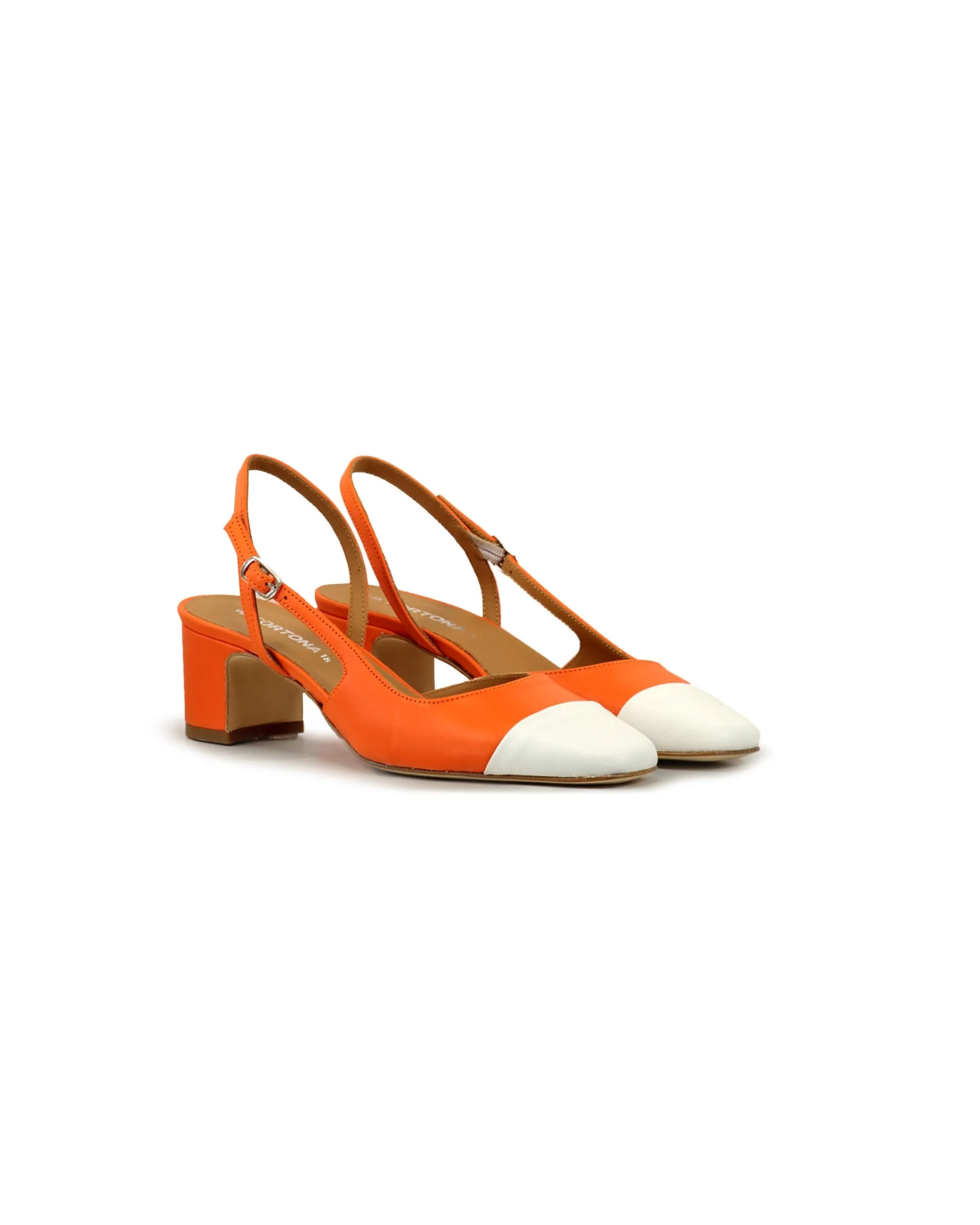 Décolleté slingback nappa arancio + bianco