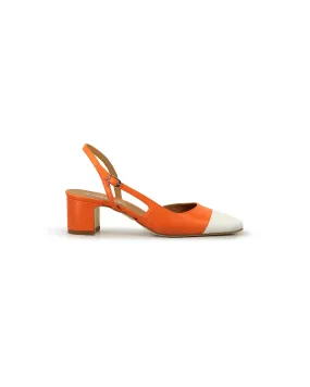 Décolleté slingback nappa arancio + bianco