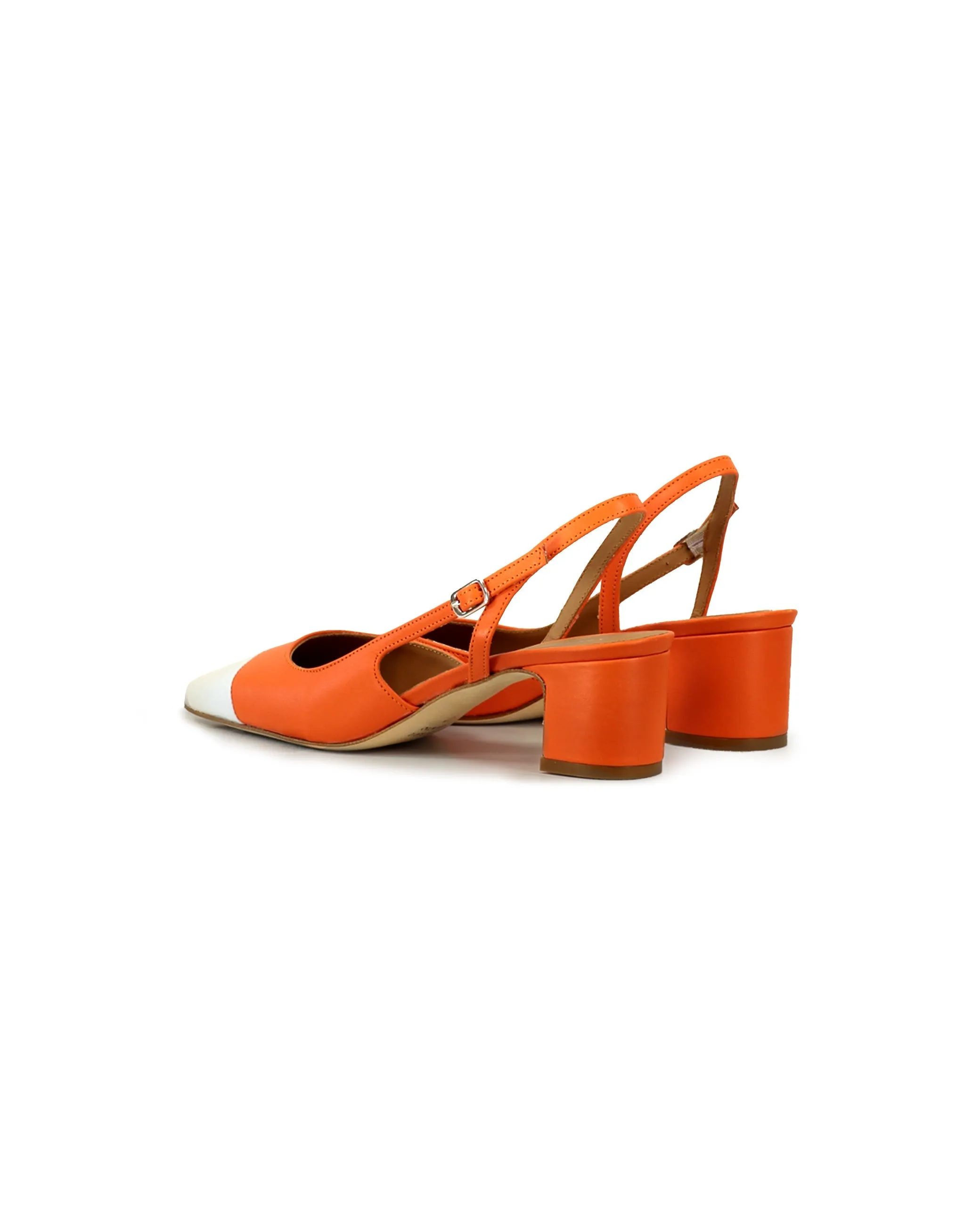 Décolleté slingback nappa arancio + bianco