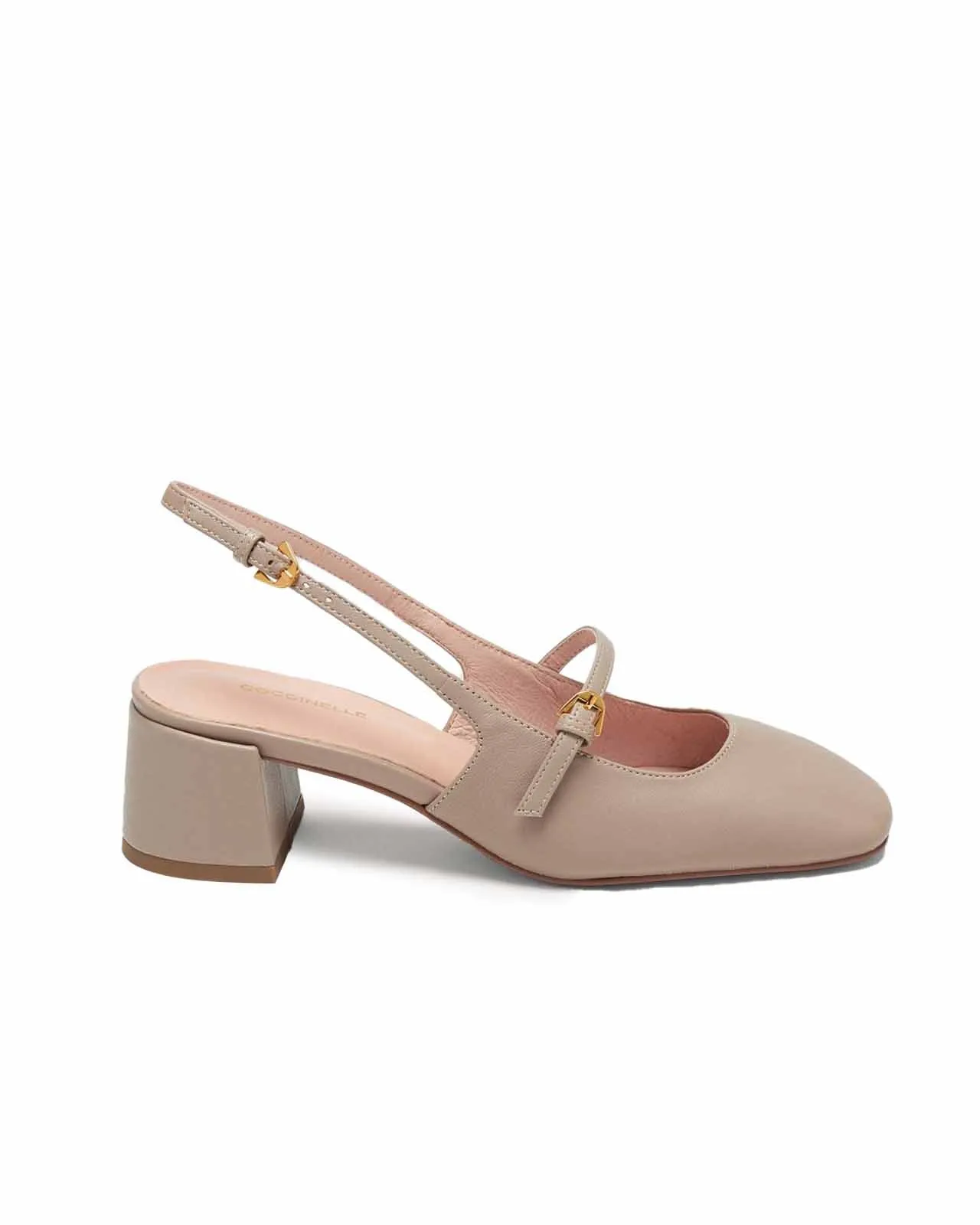 Décolleté slingback punta quadrata pelle cipria