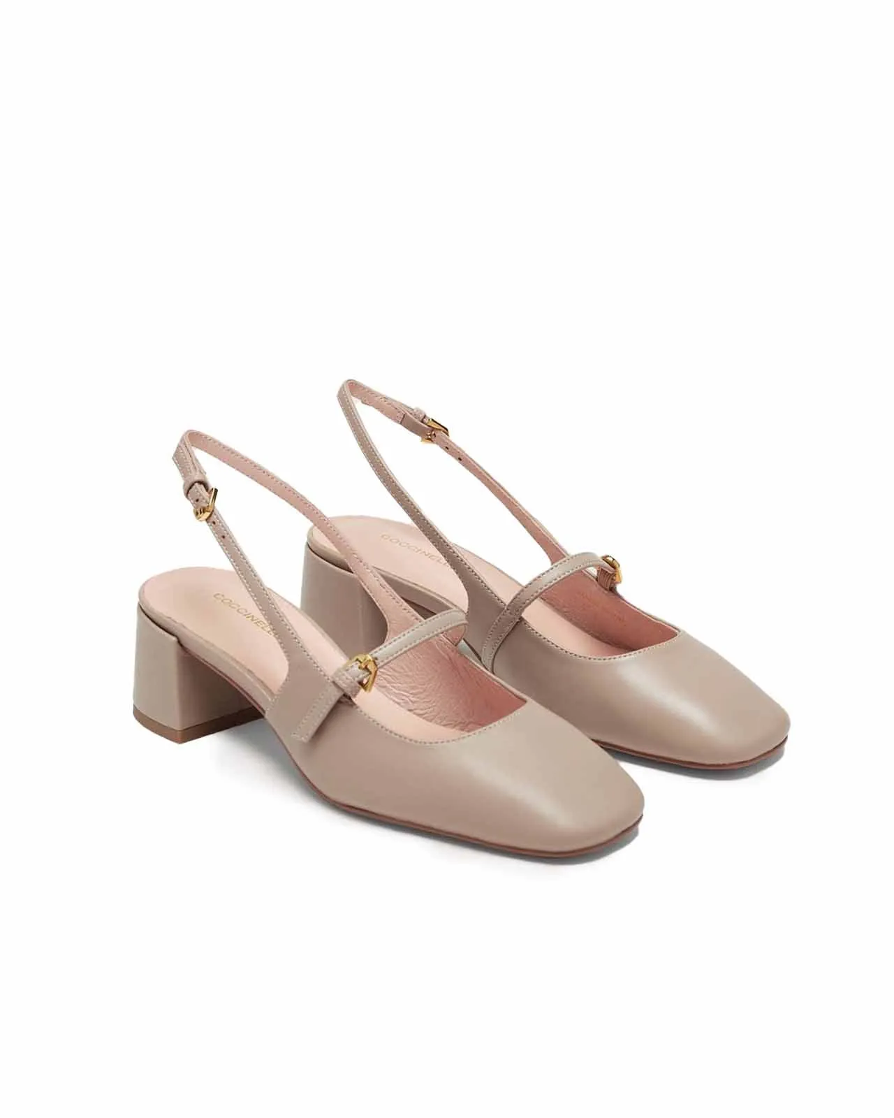 Décolleté slingback punta quadrata pelle cipria