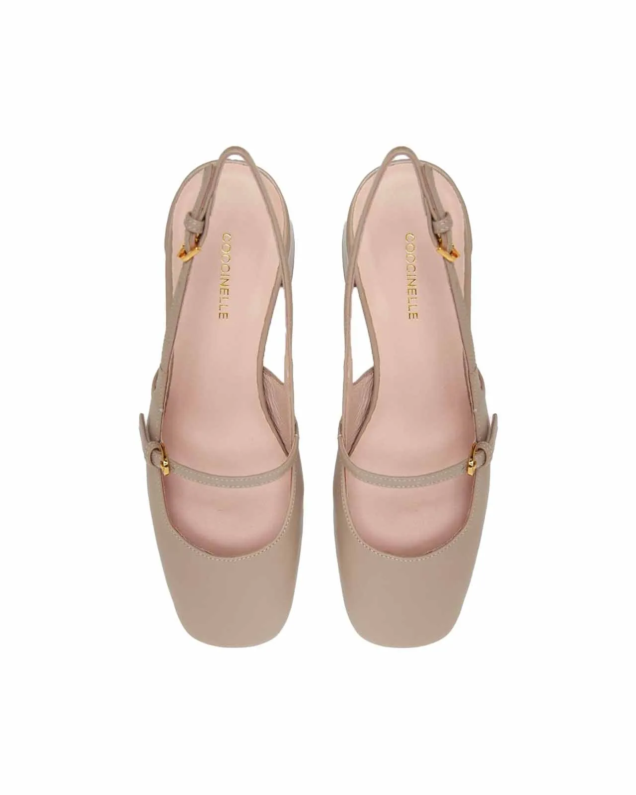 Décolleté slingback punta quadrata pelle cipria