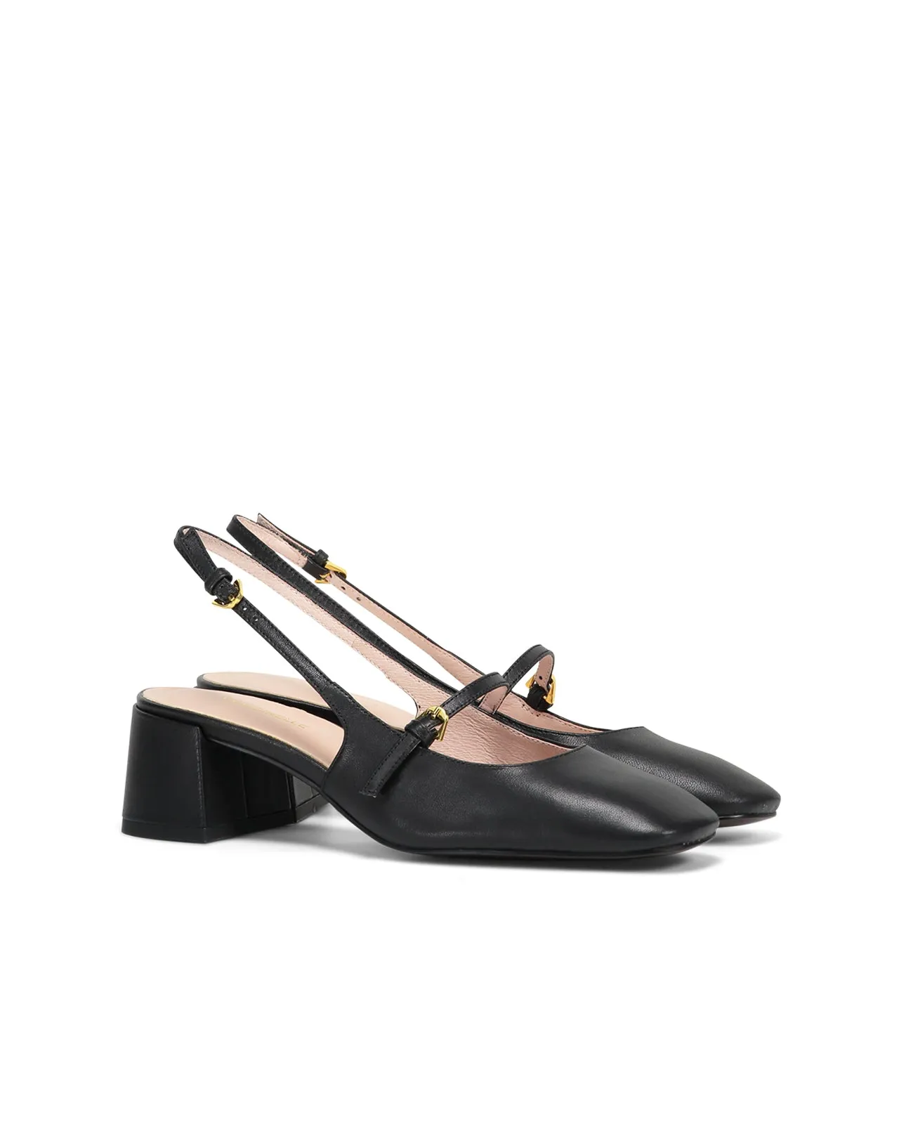 Décolleté slingback punta quadrata pelle nera