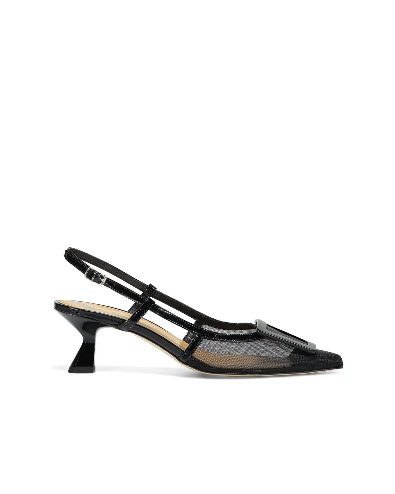 Décolleté slingback tulle + vernice nero