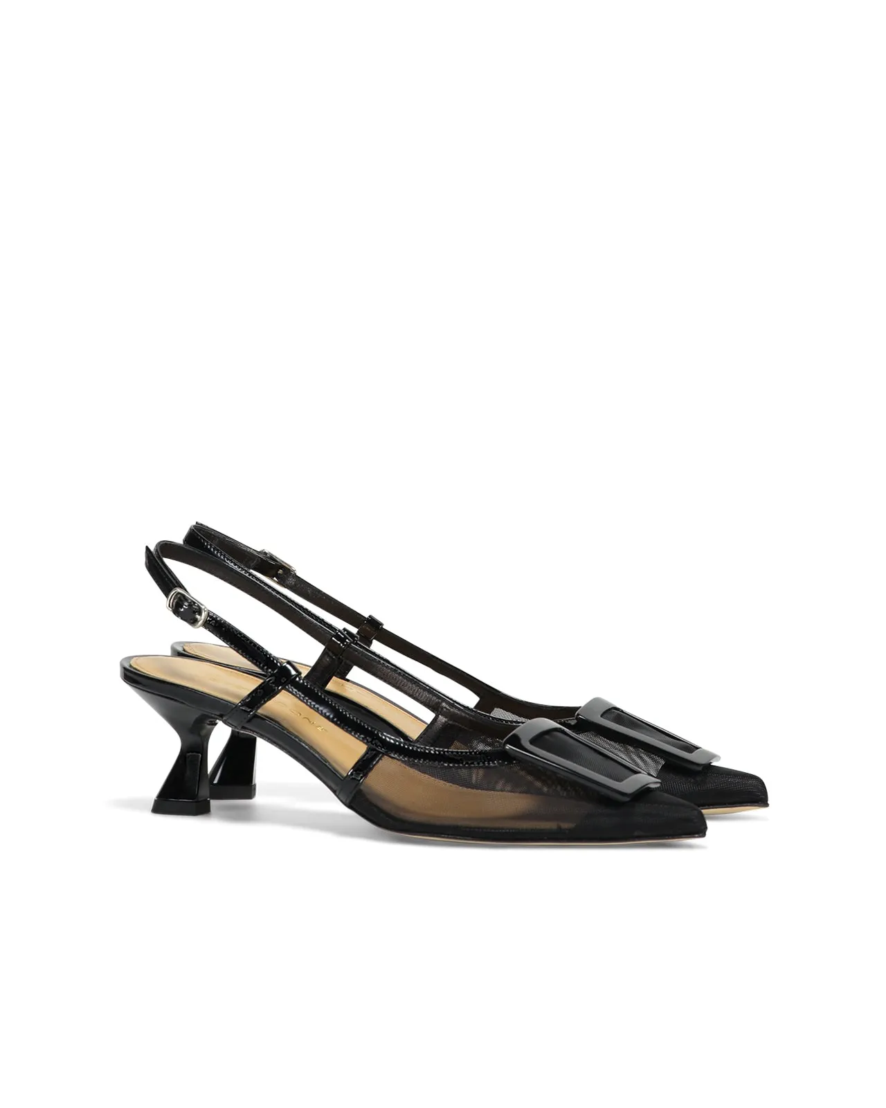 Décolleté slingback tulle + vernice nero