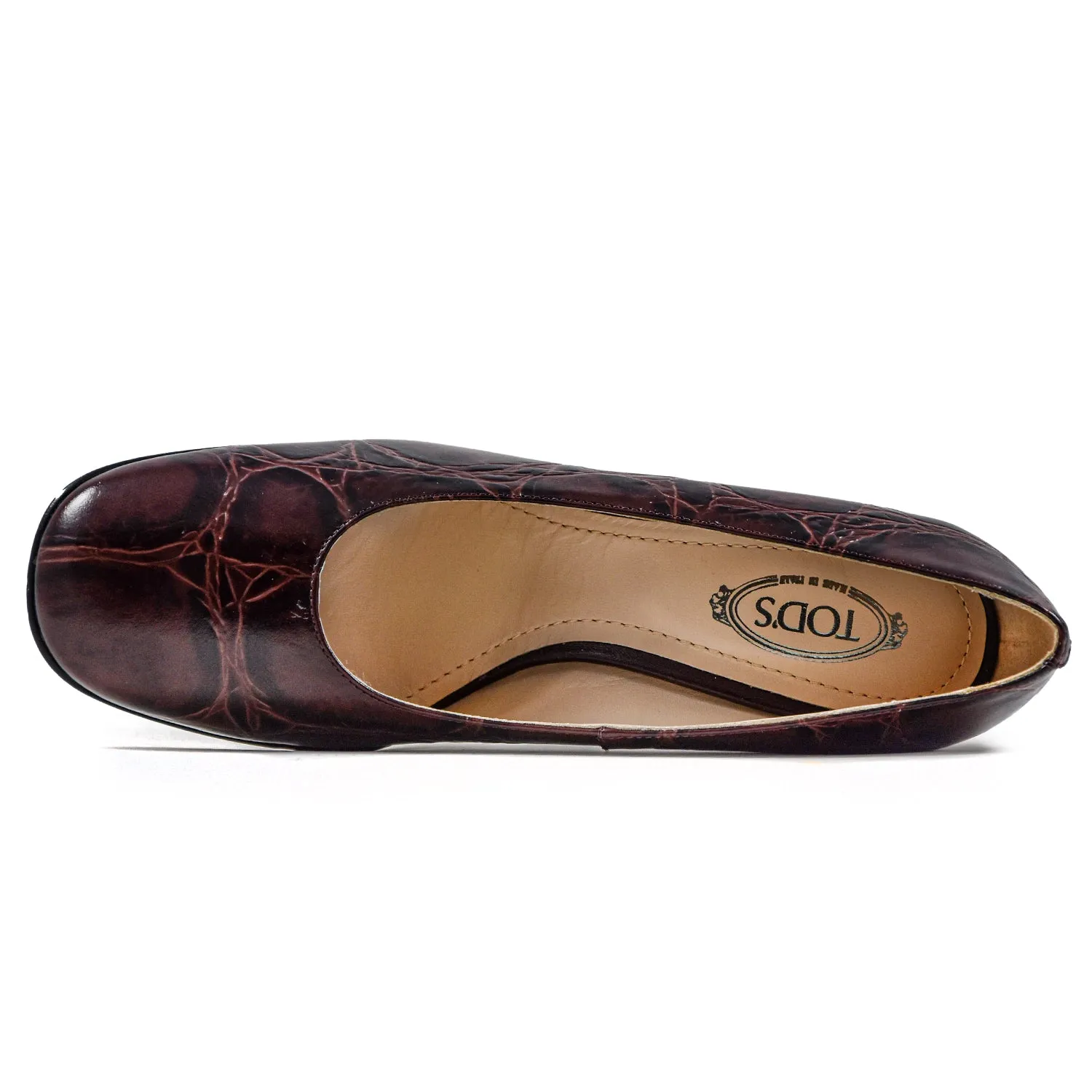 Décolleté Tod's Donna In Stampa Coccodrillo Bordeaux Suola Gommini