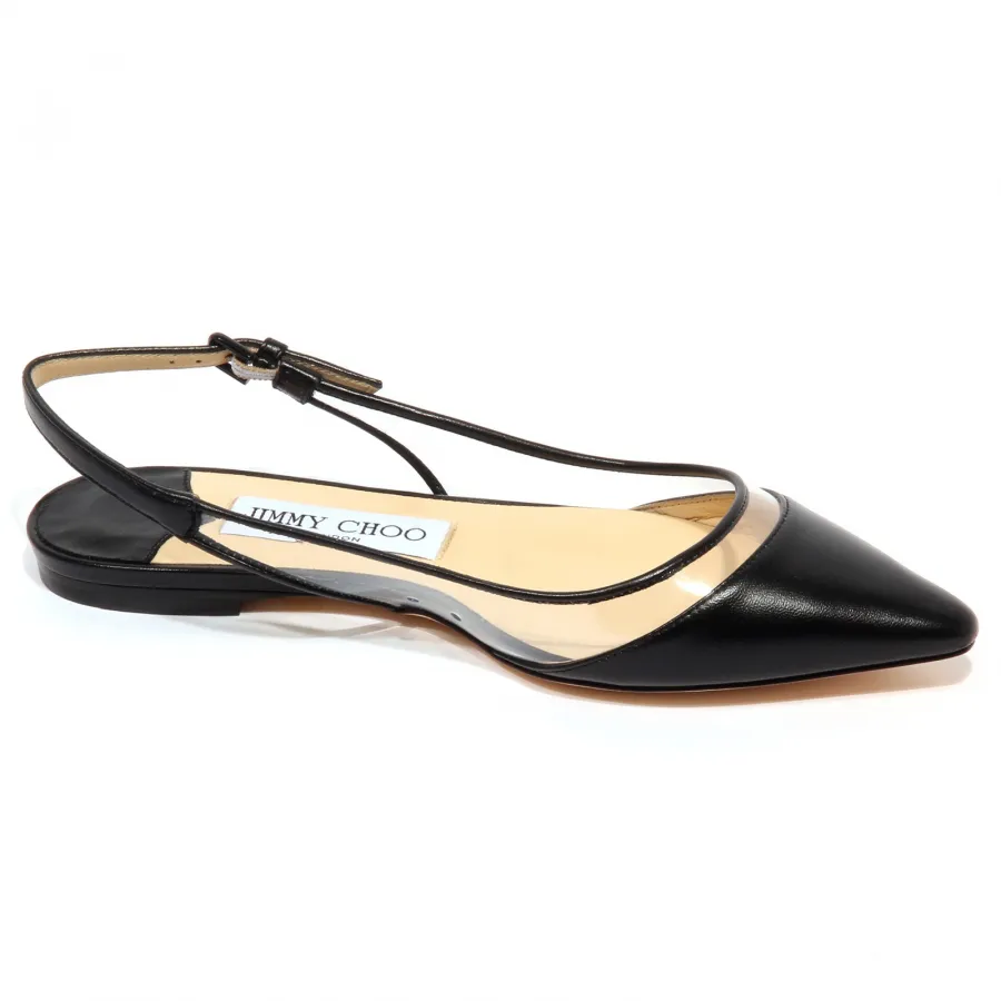 F9454 sandalo donna leather/plexi JIMMY CHOO ERIN FLAT black shoe woman