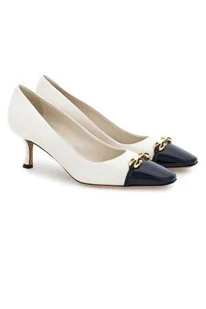 FERRAGAMO Calzature,Decolleté Pumps Gancini in pelle di vitello bianco opaco 