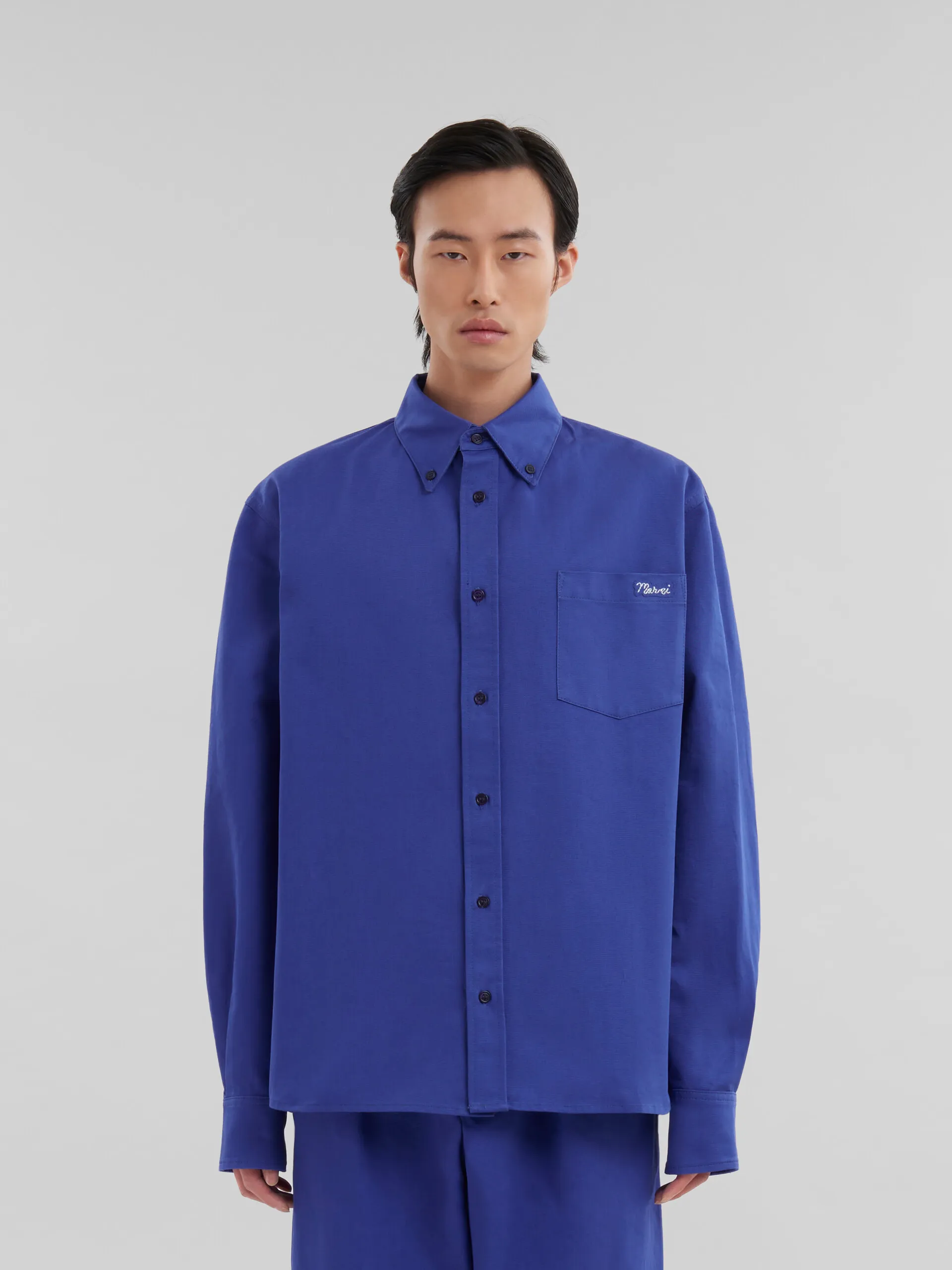 Giacca in gabardine biologico blu con applicazione logo Marni