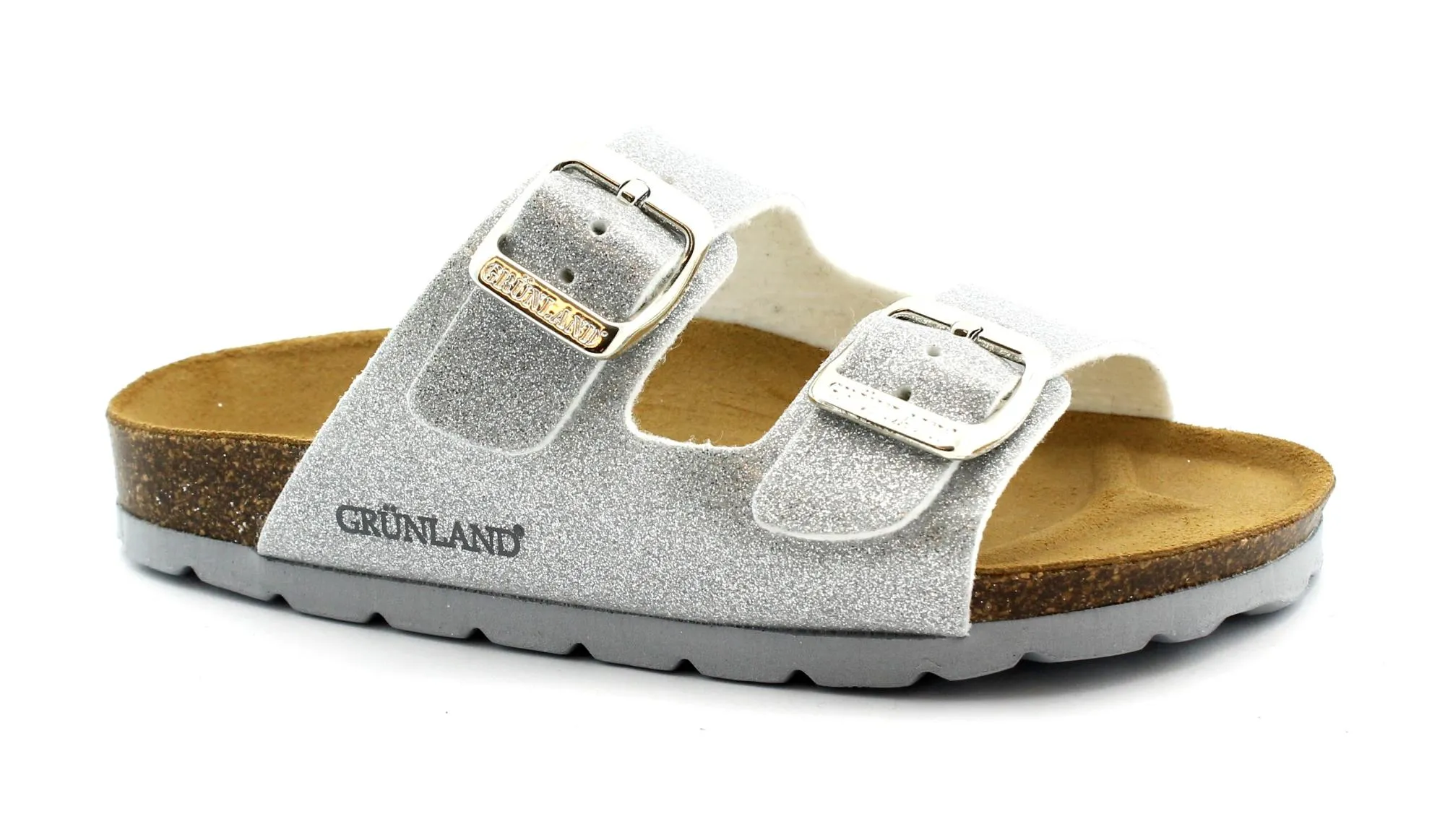 GRUNLAND LUCE CB0664 32/40 grigio argento ciabatte bambino birk fibbie