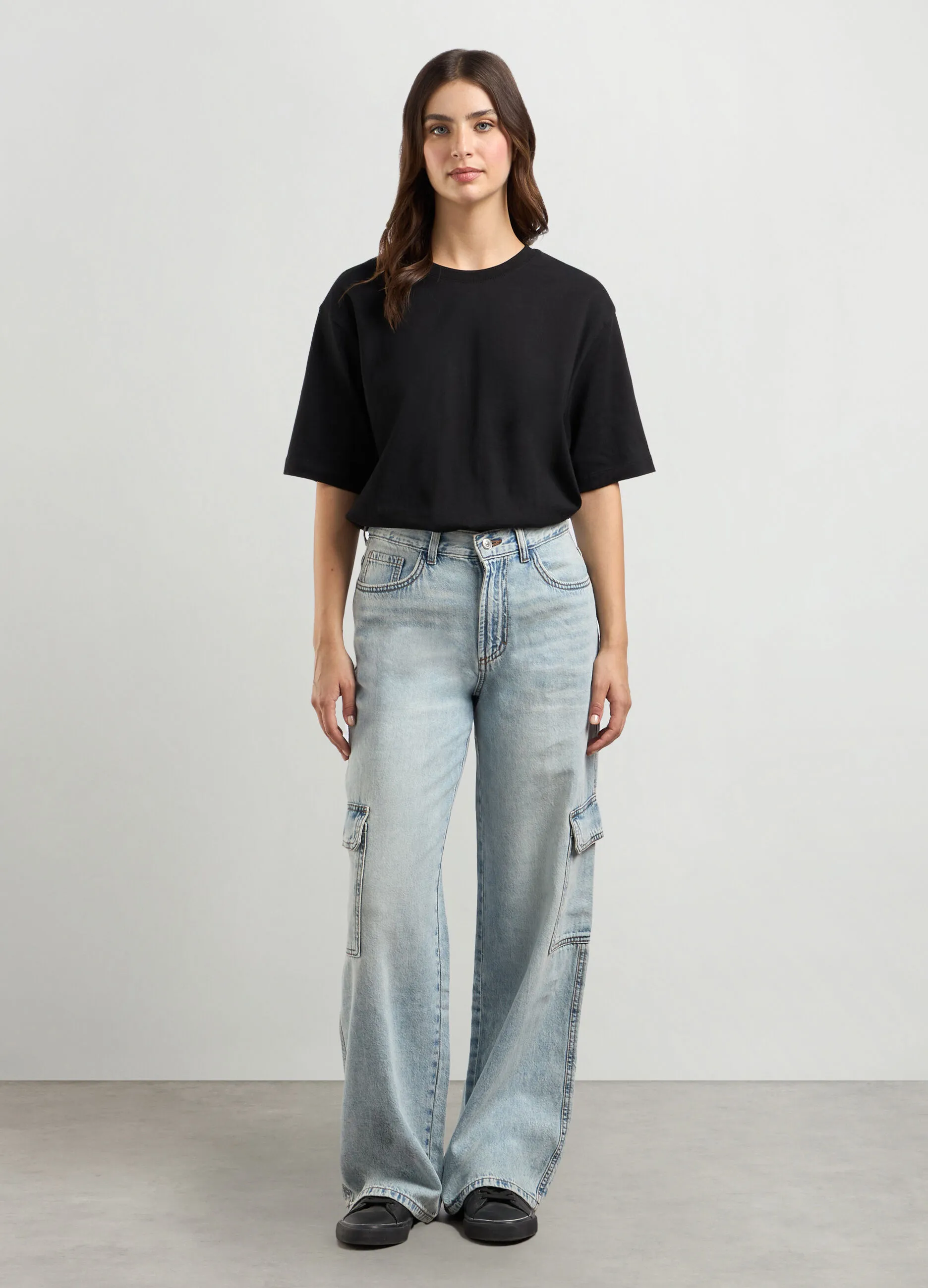 HOLISTIC  Pantaloni cargo in denim di puro cotone donna