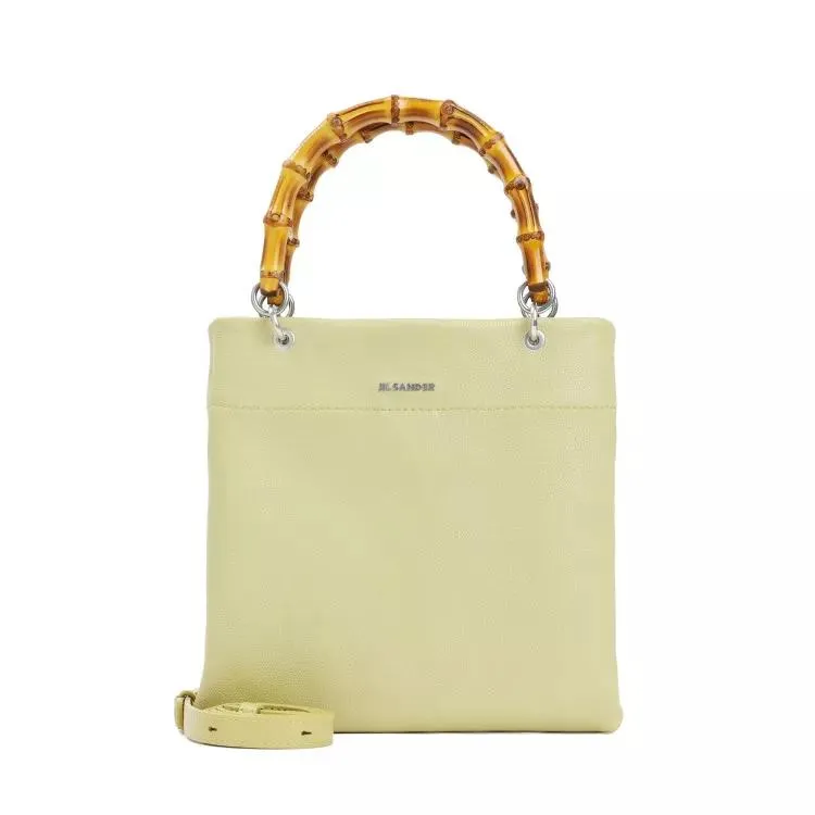 Jil Sander Green Leather Bamboo Shopper Small Yellow 