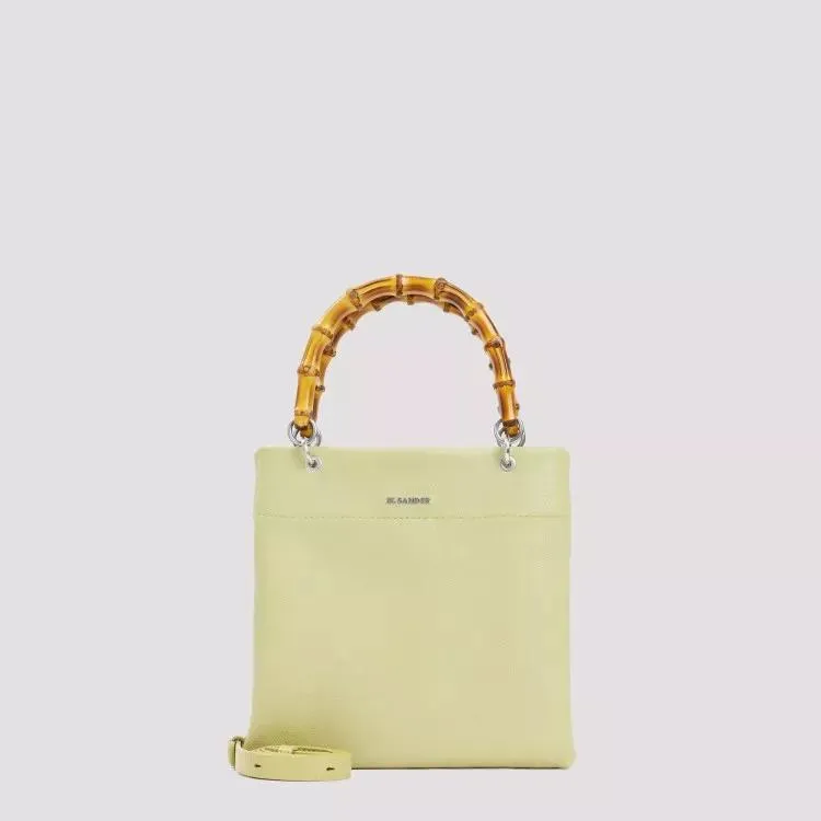 Jil Sander Green Leather Bamboo Shopper Small Yellow 