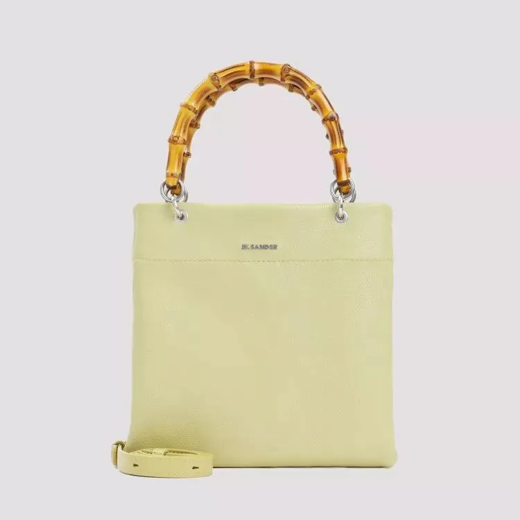 Jil Sander Green Leather Bamboo Shopper Small Yellow 