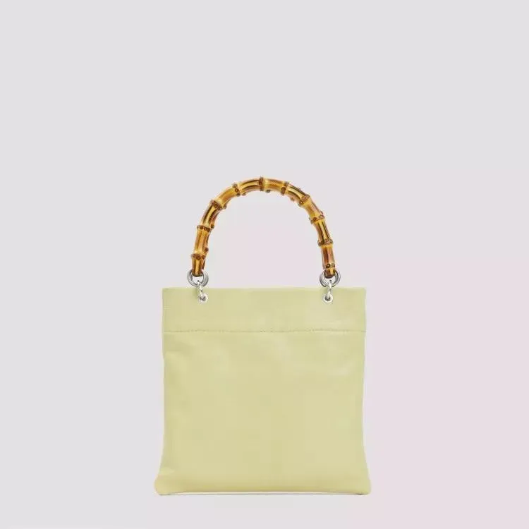 Jil Sander Green Leather Bamboo Shopper Small Yellow 