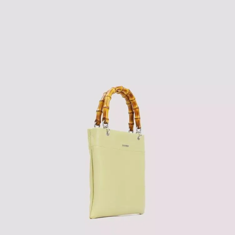 Jil Sander Green Leather Bamboo Shopper Small Yellow 