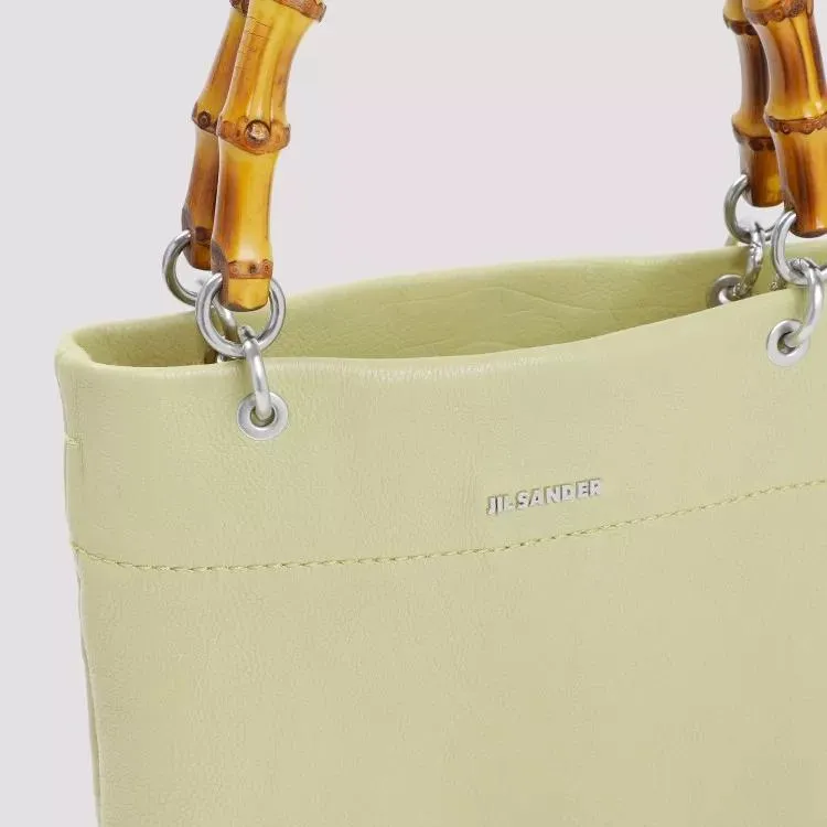 Jil Sander Green Leather Bamboo Shopper Small Yellow 