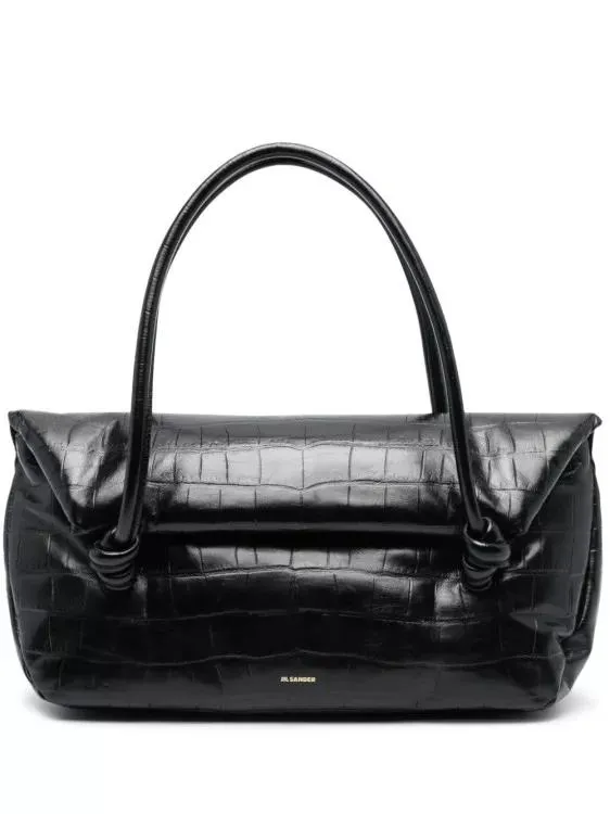 Jil Sander Rolled Top Handle Black Bag Black 