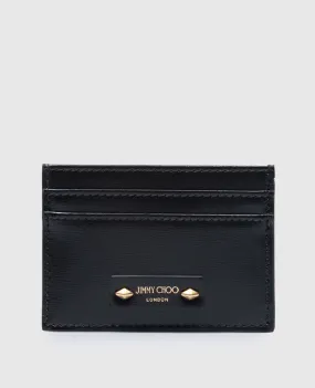 Jimmy Choo Portacarte Umika in pelle nera con patch logo UMIKAUOV