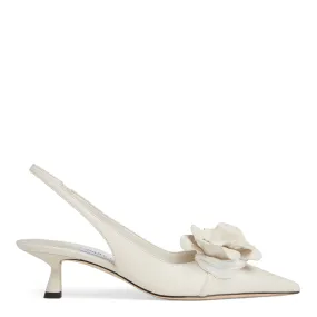 JIMMY CHOO  Sandali slingback ''Amita Flowers 45'' in pelle bianchi