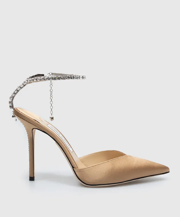 Jimmy Choo Slingback SAEDA 100 marrone in satin con cristalli SAEDA100BGH