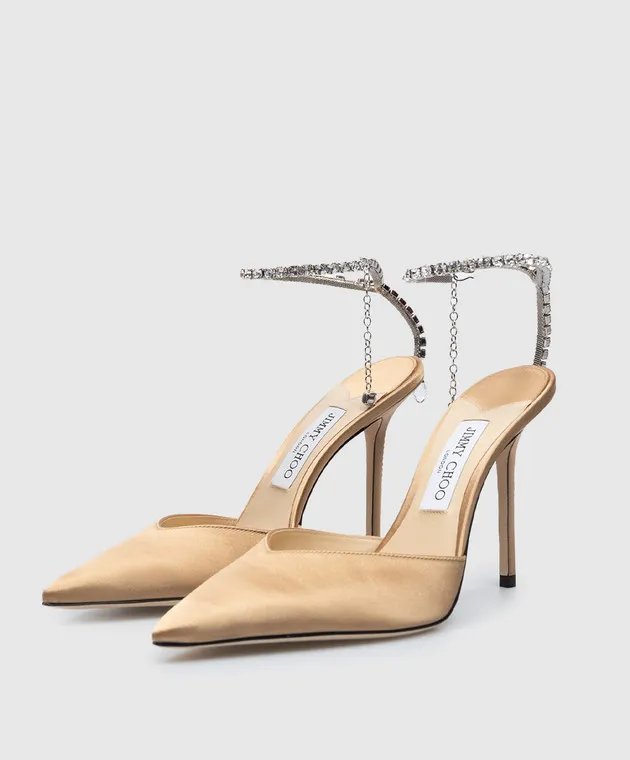 Jimmy Choo Slingback SAEDA 100 marrone in satin con cristalli SAEDA100BGH