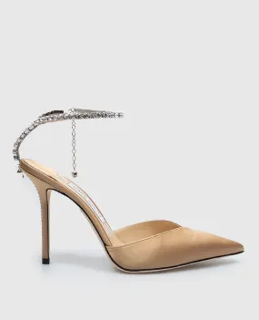 Jimmy Choo Slingback SAEDA 100 marrone in satin con cristalli SAEDA100BGH