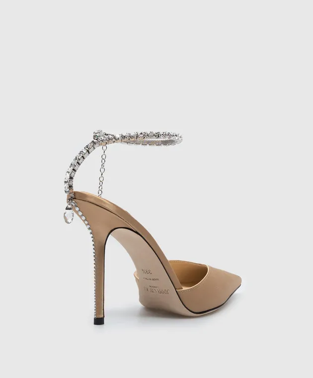 Jimmy Choo Slingback SAEDA 100 marrone in satin con cristalli SAEDA100BGH