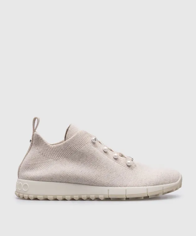 Jimmy Choo Sneaker Veles in cashmere con perline beige VELESPZG