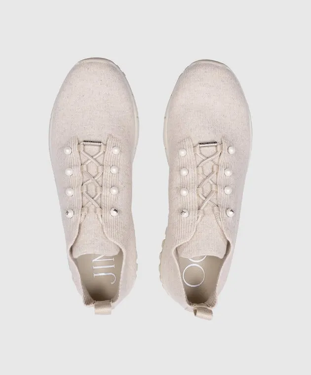 Jimmy Choo Sneaker Veles in cashmere con perline beige VELESPZG