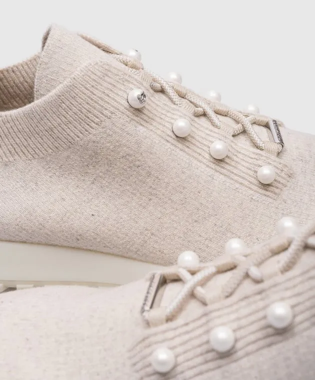 Jimmy Choo Sneaker Veles in cashmere con perline beige VELESPZG