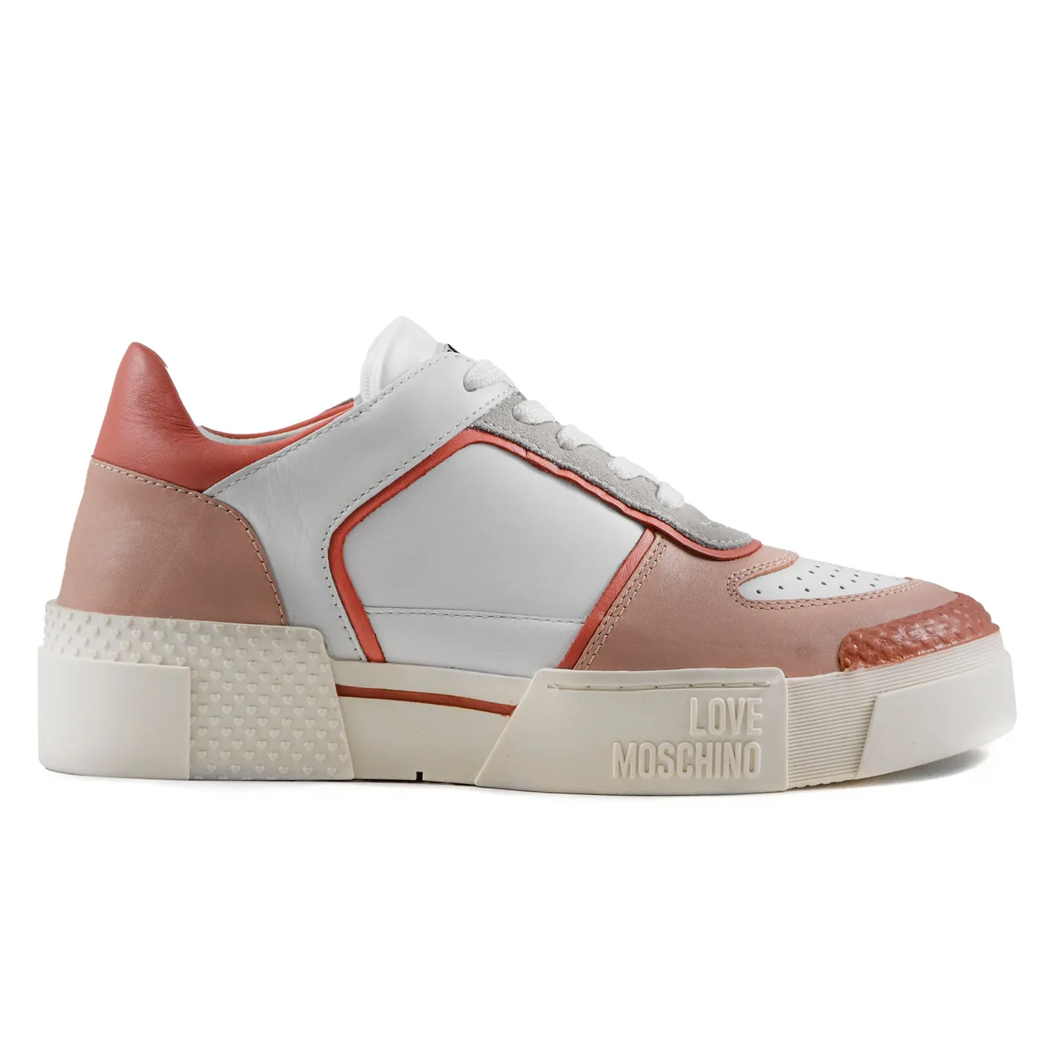 Love Moschino Sneakers Donna Bianco E Rosa In Mix Di Pellami