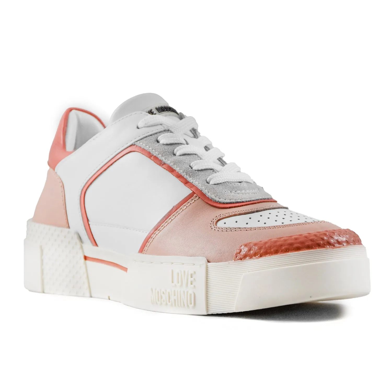 Love Moschino Sneakers Donna Bianco E Rosa In Mix Di Pellami