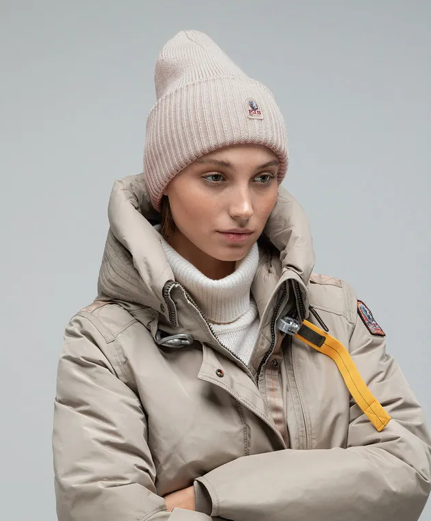 Parajumpers Berretto basic in lana beige con patch logo 23WPAACHA10