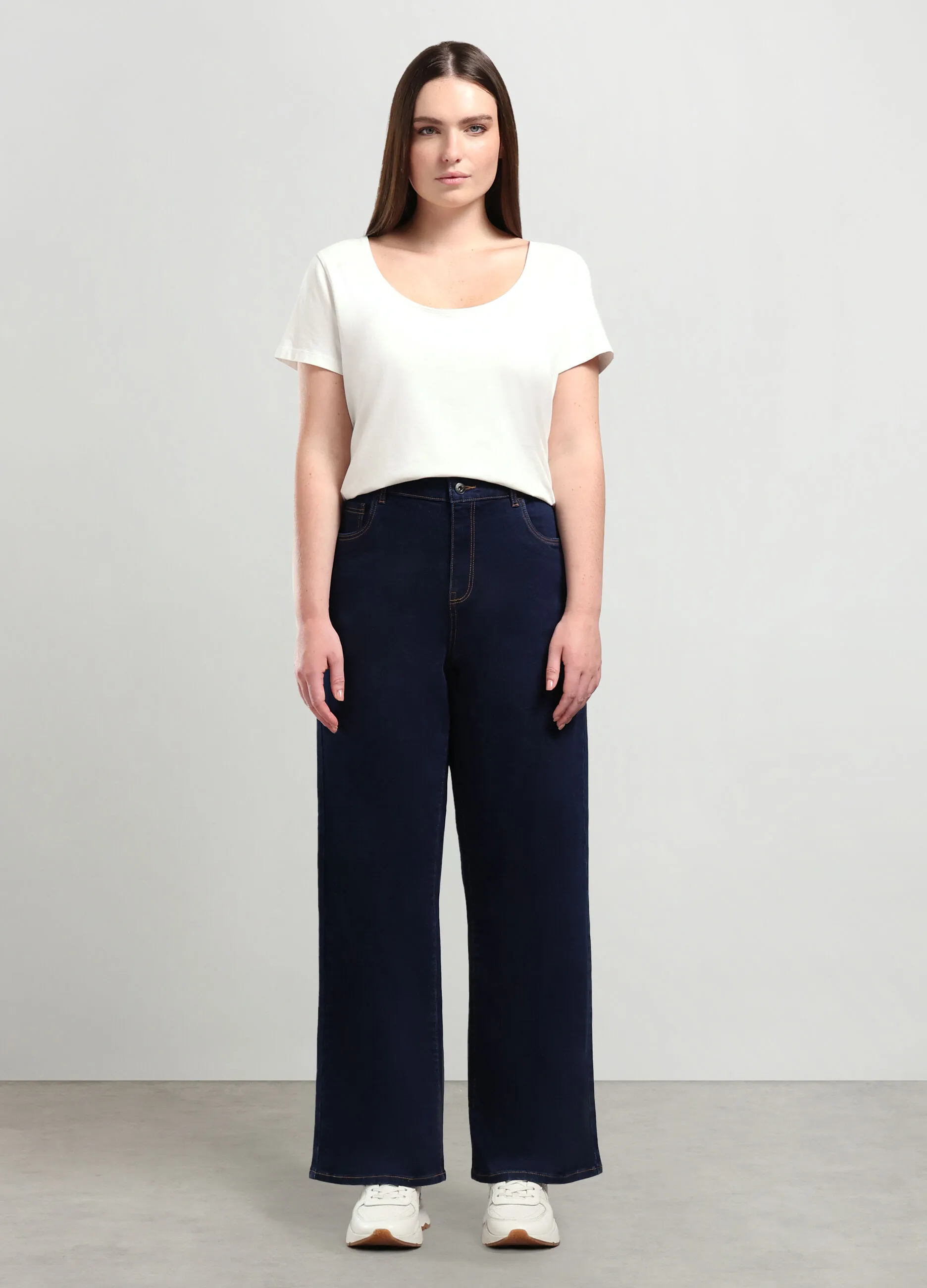 ROSA THEA  Pantaloni in denim di cotone stretch wide leg donna curvy