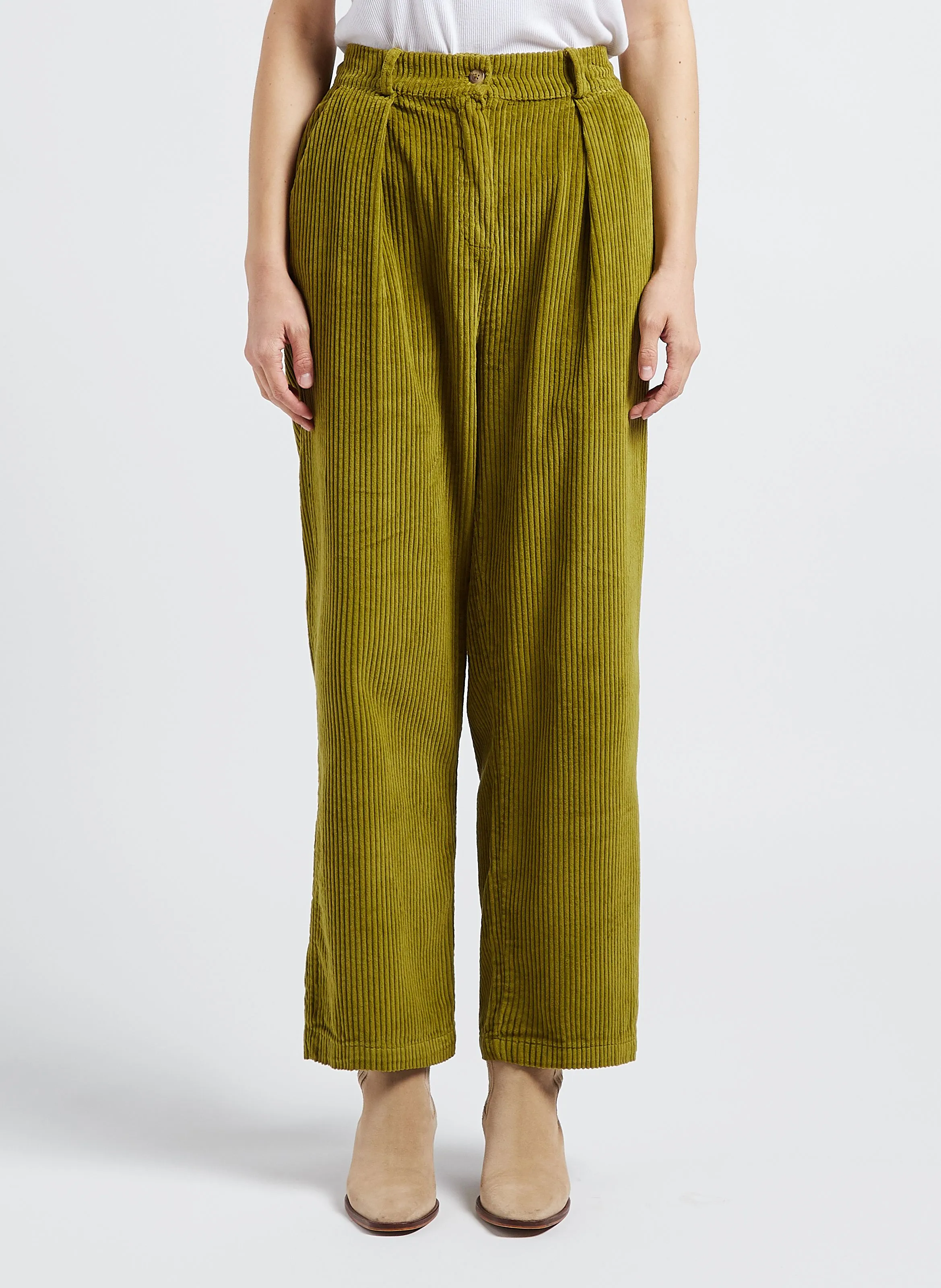  THE NEW SOCIETY   CAMERON - Pantaloni dritti in velluto di cotone a coste | Verde