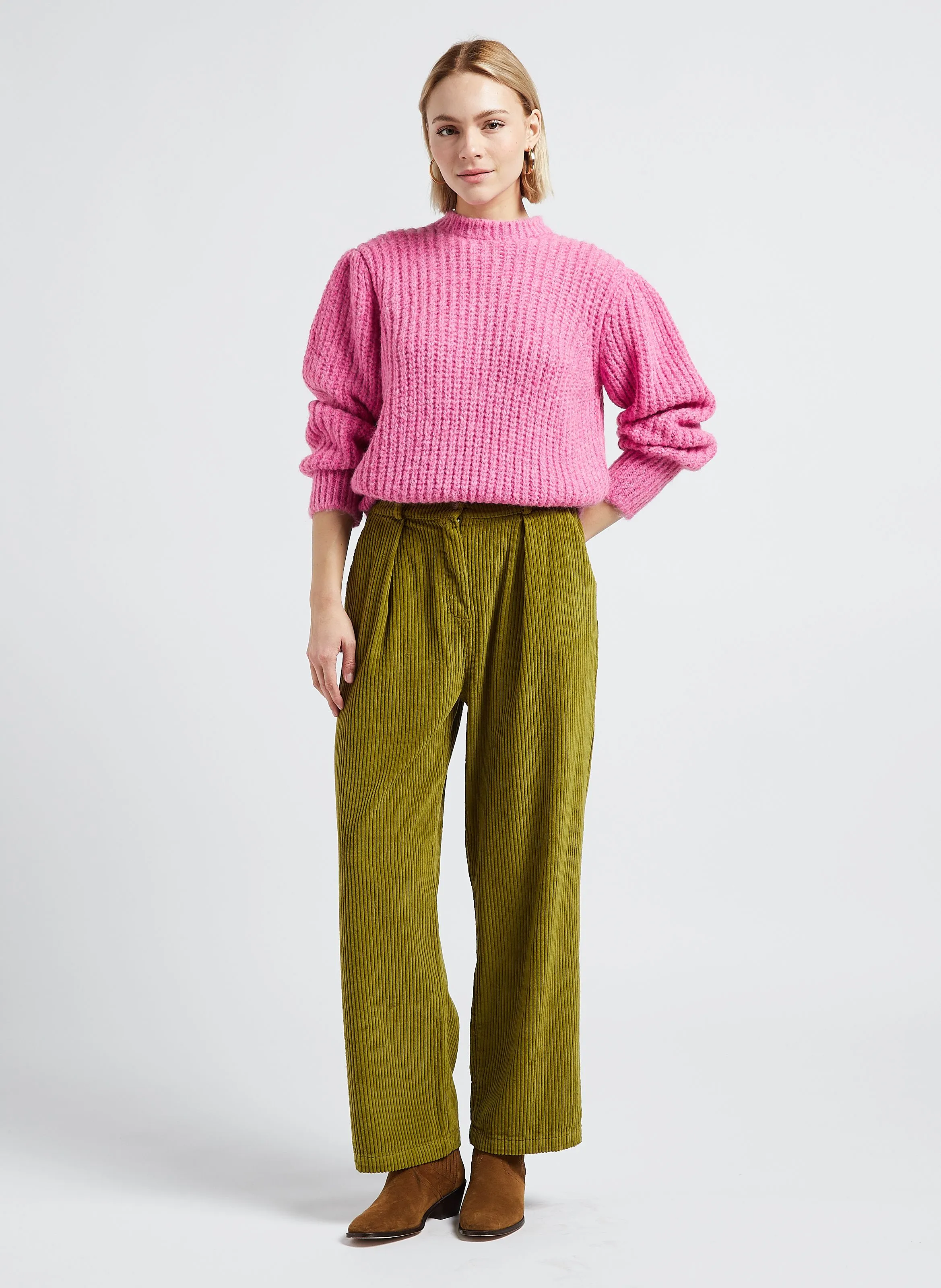  THE NEW SOCIETY   CAMERON - Pantaloni dritti in velluto di cotone a coste | Verde