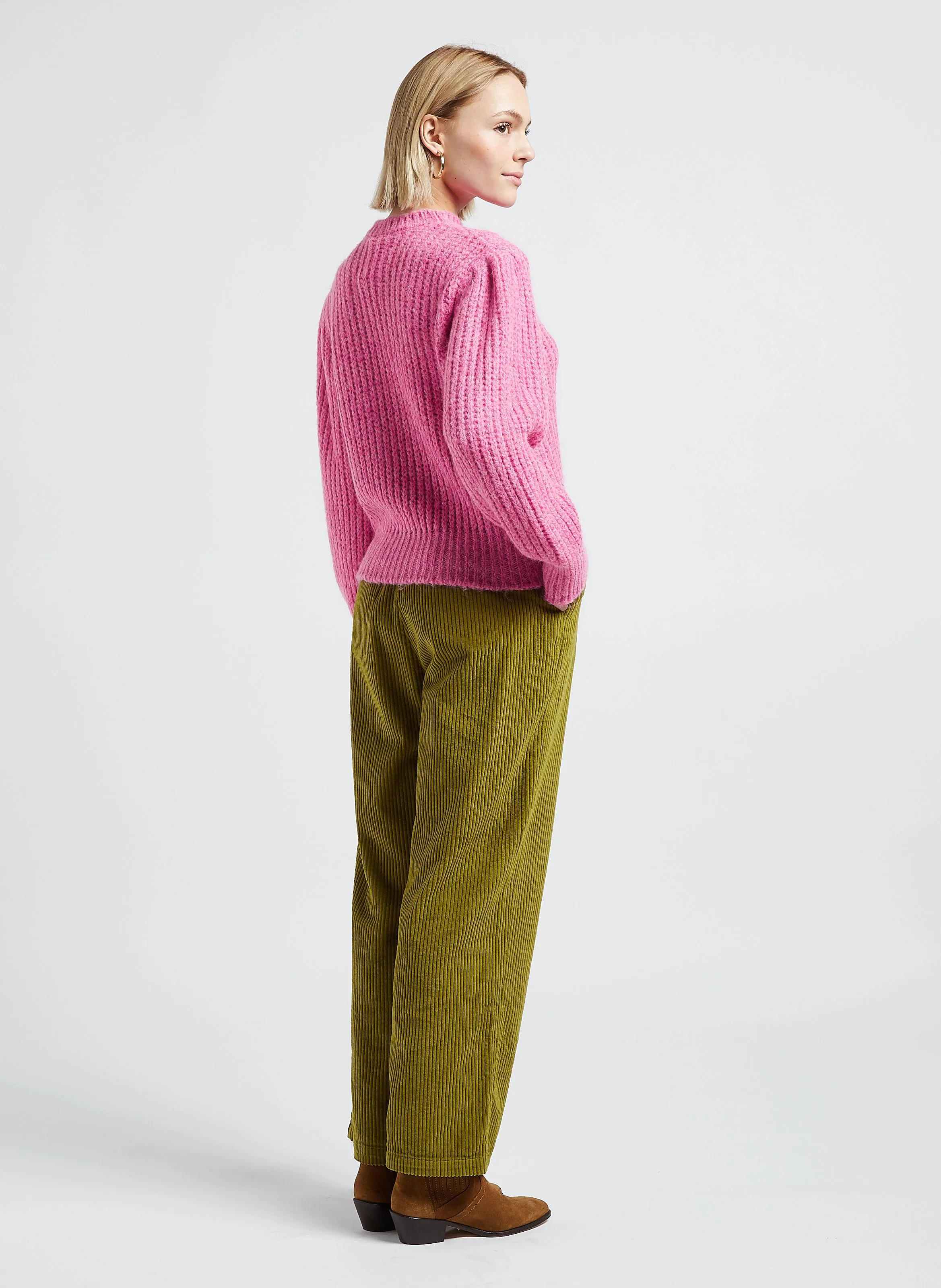  THE NEW SOCIETY   CAMERON - Pantaloni dritti in velluto di cotone a coste | Verde