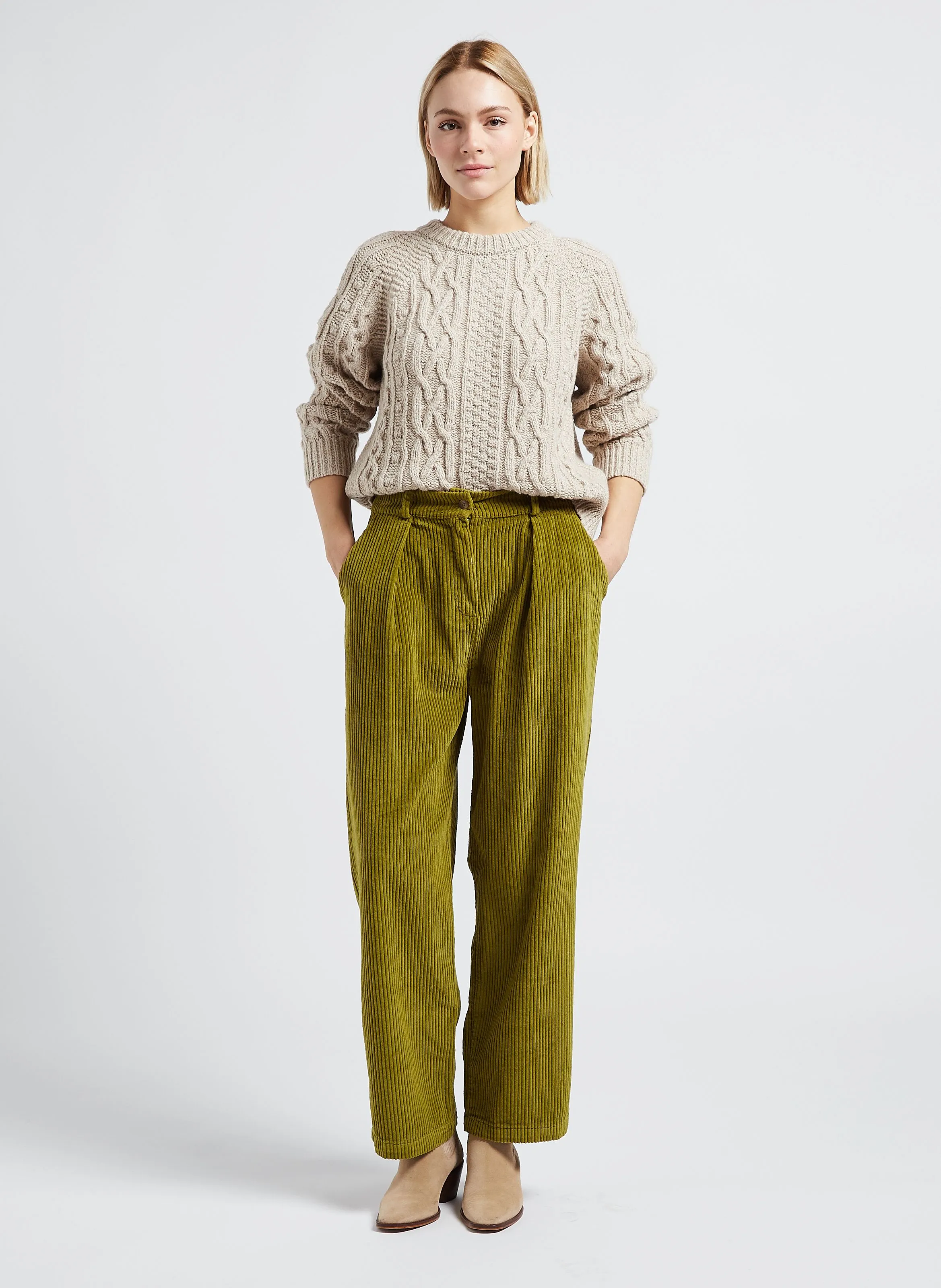  THE NEW SOCIETY   CAMERON - Pantaloni dritti in velluto di cotone a coste | Verde