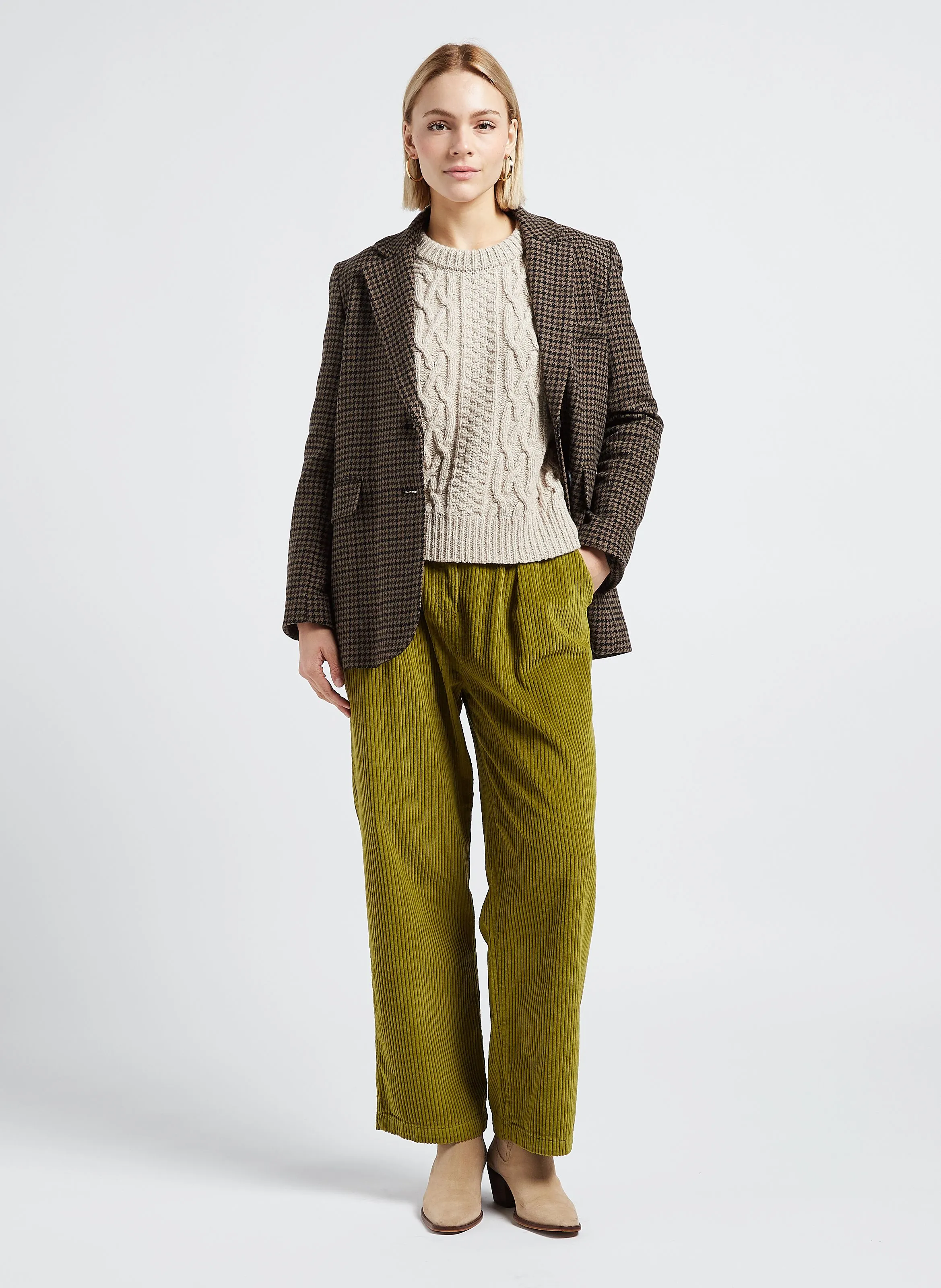  THE NEW SOCIETY   CAMERON - Pantaloni dritti in velluto di cotone a coste | Verde