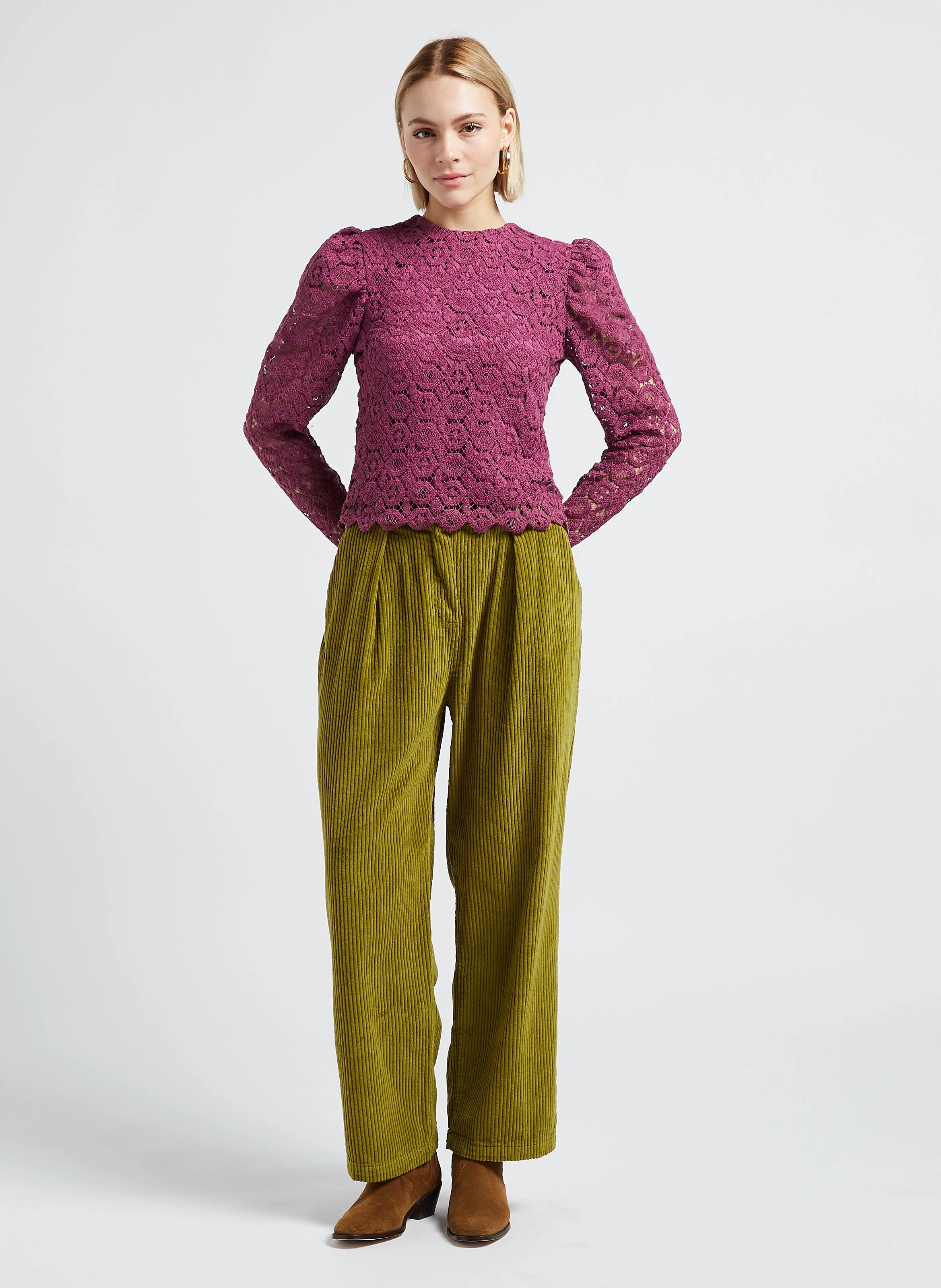  THE NEW SOCIETY   CAMERON - Pantaloni dritti in velluto di cotone a coste | Verde