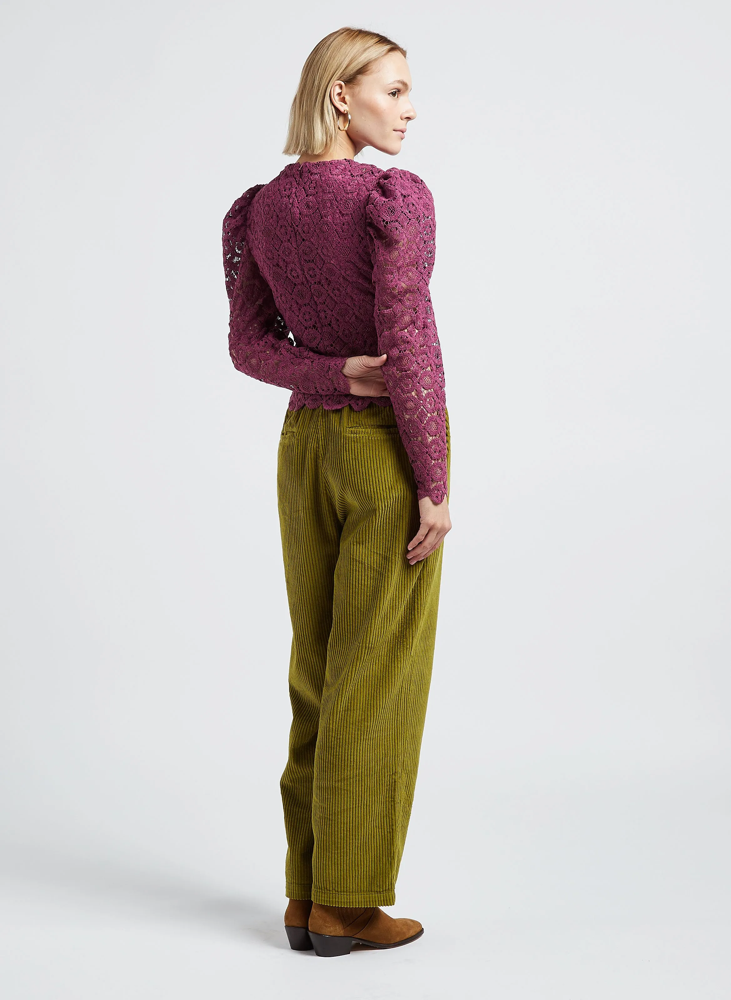  THE NEW SOCIETY   CAMERON - Pantaloni dritti in velluto di cotone a coste | Verde