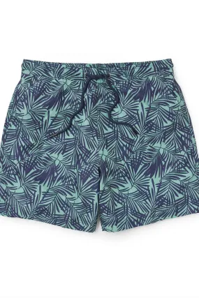 The Savile Row Company Verde - Shorts da bagno blu navy in tessuto riciclato con palme Stampa    