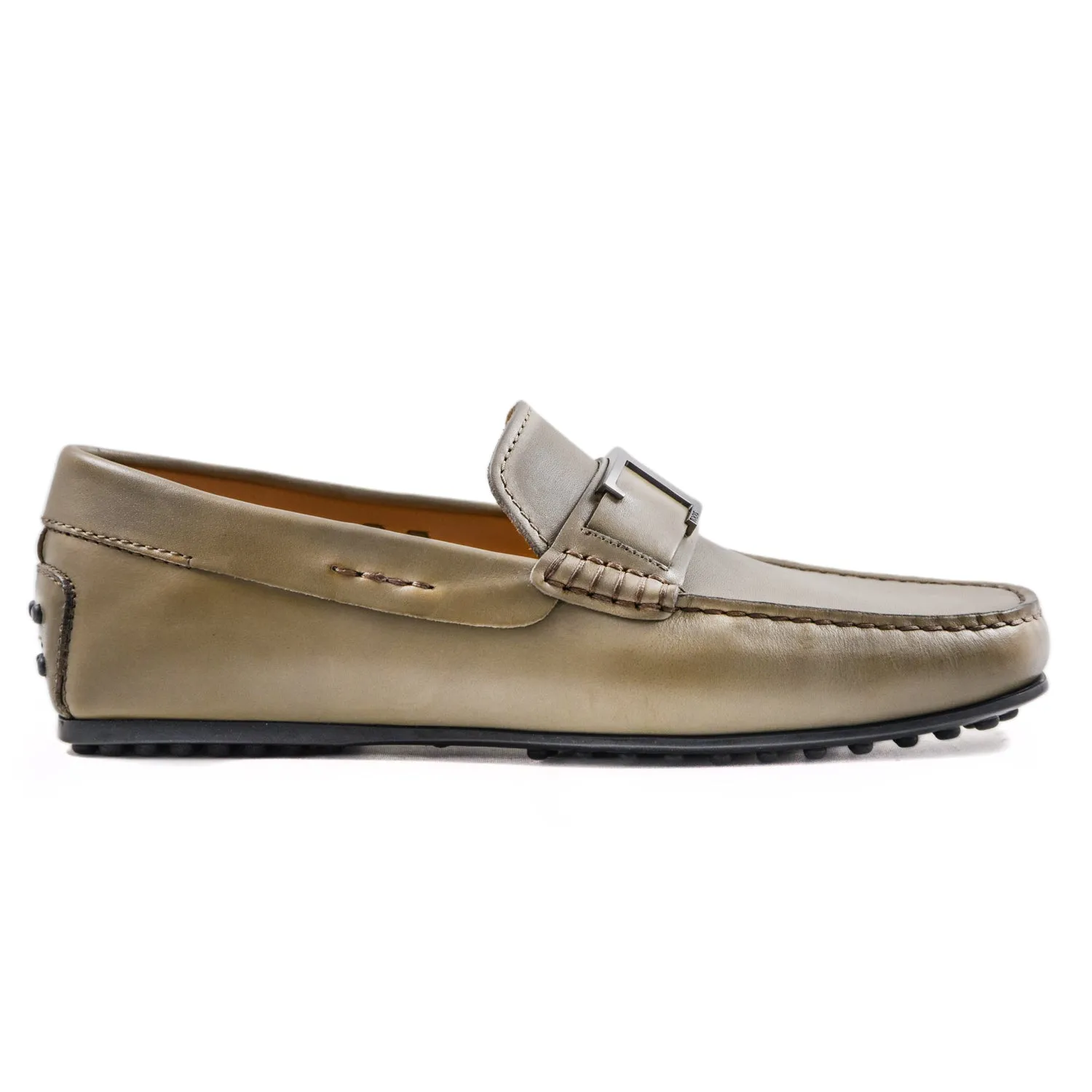 Tod's Mocassini Uomo City Grigio Con Accessorio T In Metallo