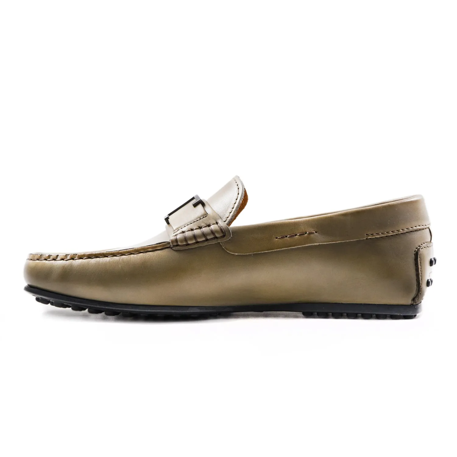 Tod's Mocassini Uomo City Grigio Con Accessorio T In Metallo