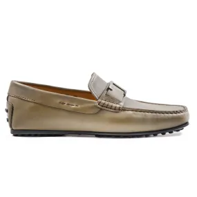 Tod's Mocassini Uomo City Grigio Con Accessorio T In Metallo