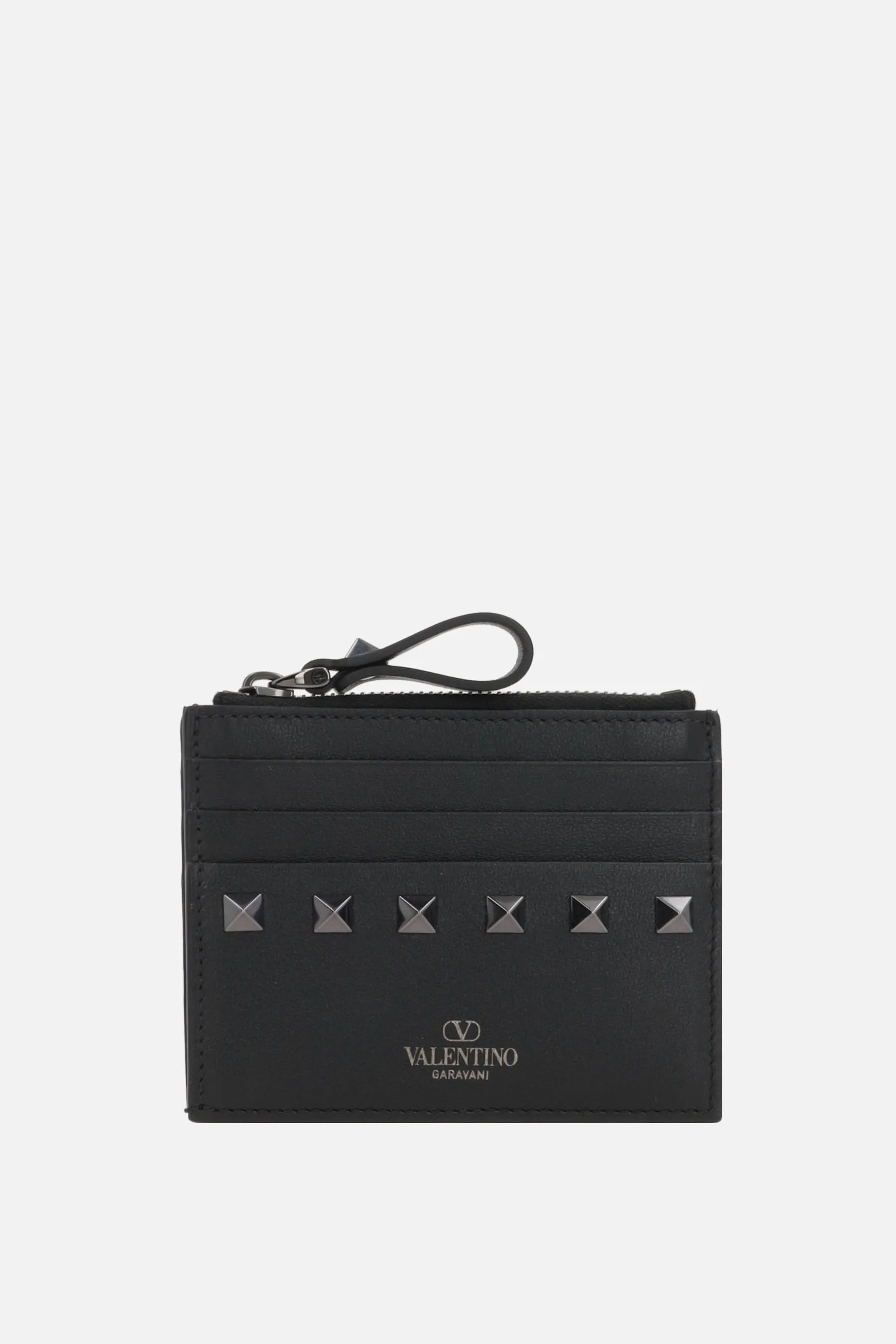  VALENTINO GARAVANI porta carte con zip Rockstud in pelle liscia 