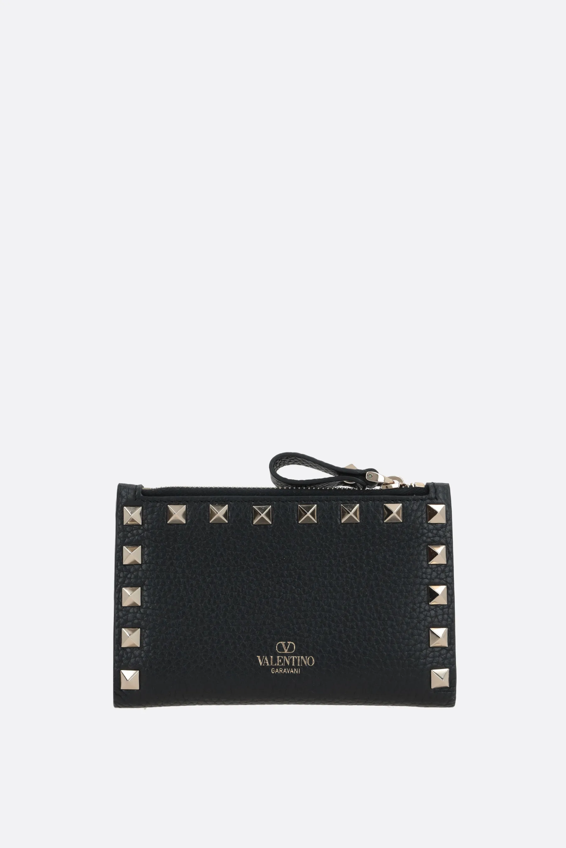  VALENTINO GARAVANI porta carte con zip Rockstud in pelle martellata 