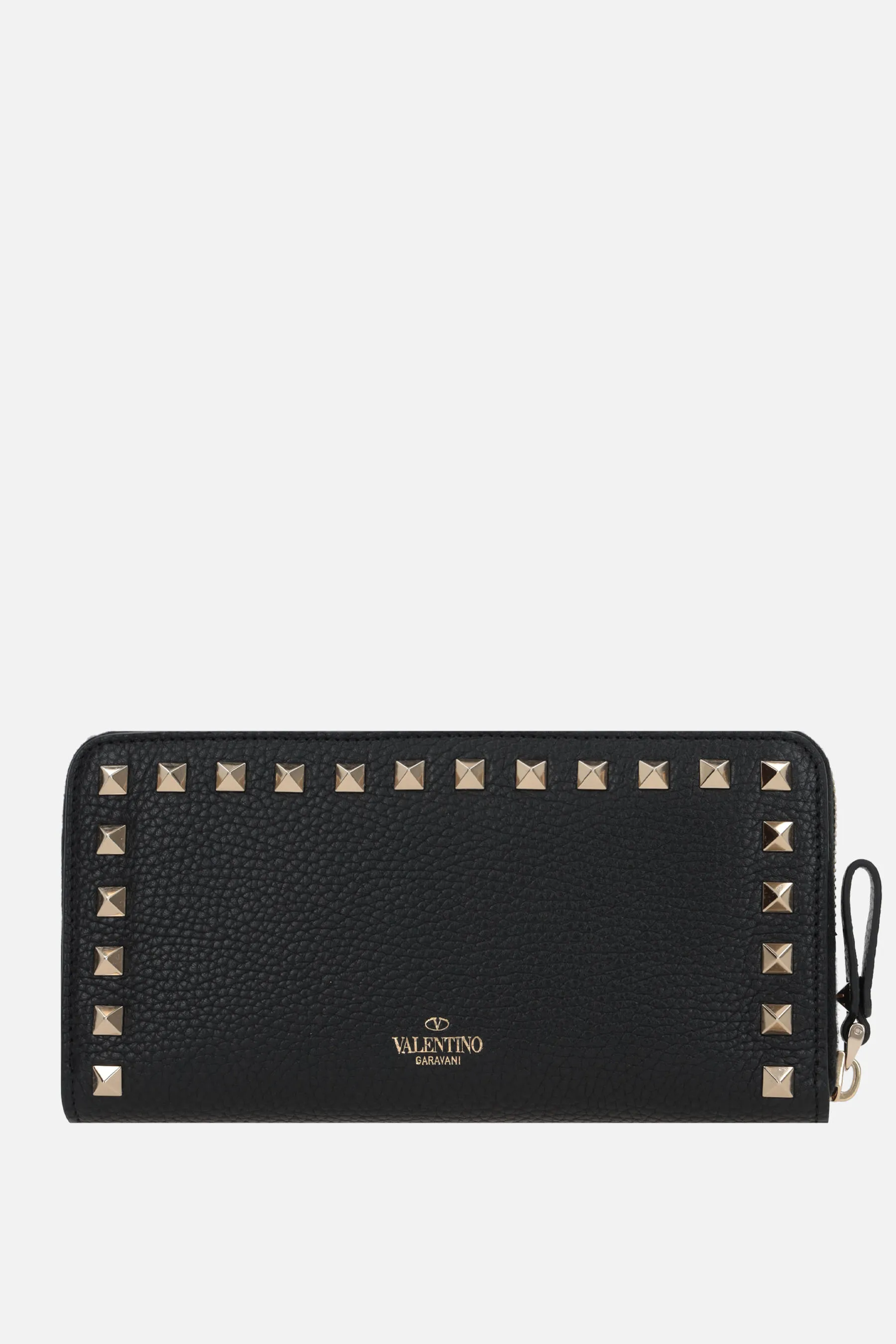  VALENTINO GARAVANI portafogli zip-around Rockstud in pelle martellata 